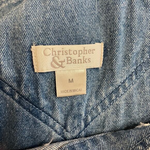 Vintage Christopher & Banks Denim Overalls Medium Embroidered Winter Holidays - Picture 8 of 10